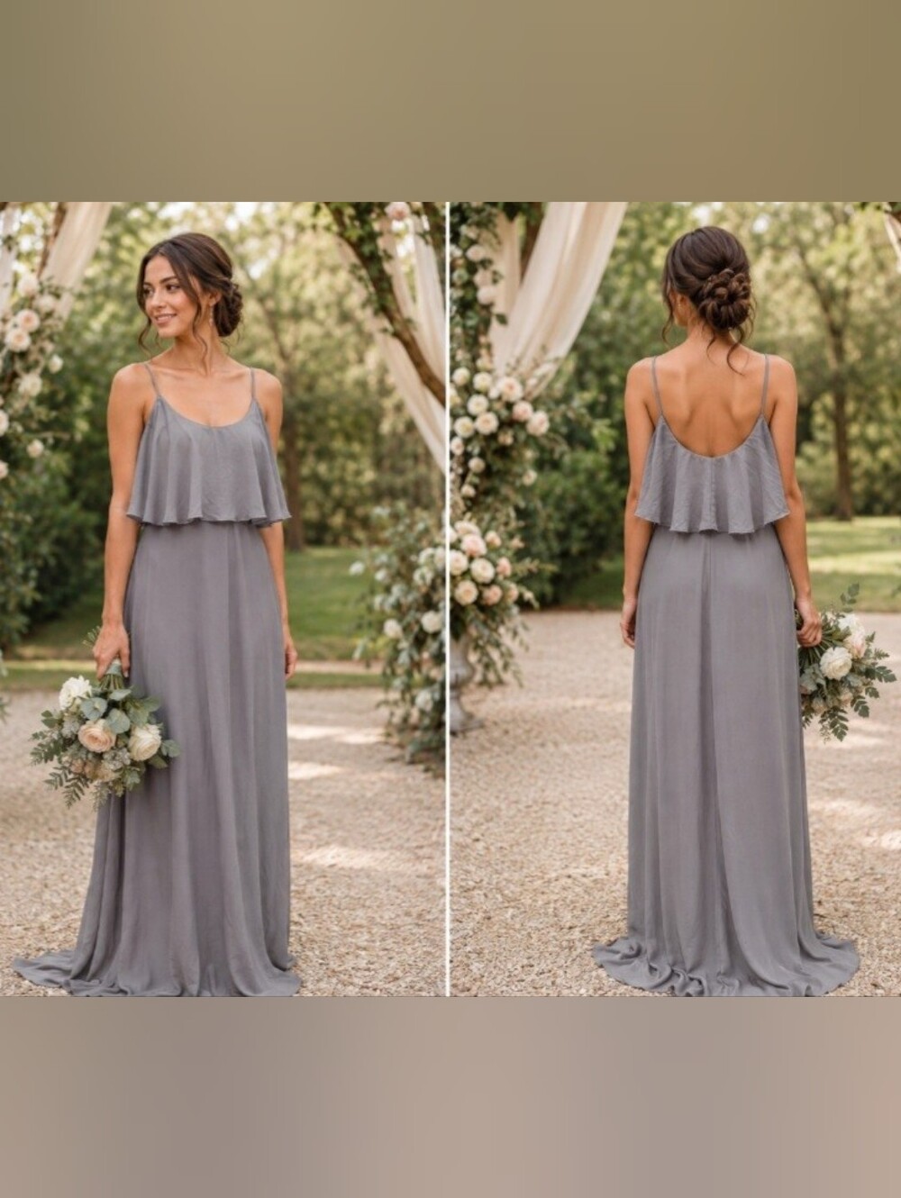 Show Me Your Mumu Caitlin Gray Ruffle Overlay Bridesmaid Formal Dress Small